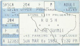 Rush with Golden Earring show ticket Houston - The Summit March 06 1983